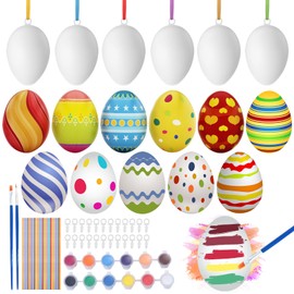 Vakki Easter Eggs for Hanging, 24 x Plastic Easter Eggs for Hanging, Plastic Eggs for Easter Decoration, Easter Eggs Crafts Painting, White Eggs for Painting, Eggs, Easter Decoration with Ribbon,