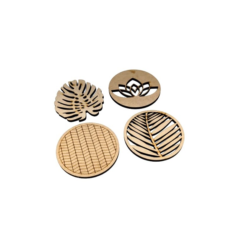 Portavasos de madera (MDF) para mesa set de 8 piezas