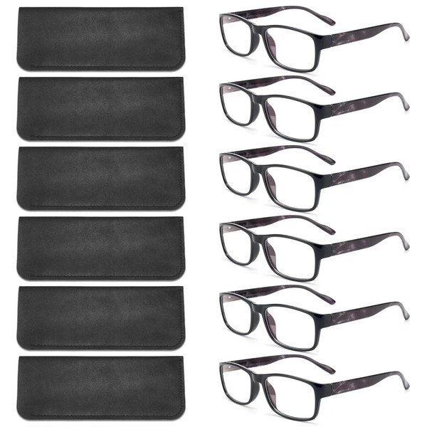BLS BLUES Reading Glasses for Women/Men Blue Light Blocking, Computer Readers Anti Migraine/Eye Strain Blocker Eyeglasses 6 Packs with Soft Case (*Mix2 1.5)