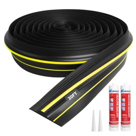 Storystore Universal Garage Door Bottom Threshold with Sealants/Adhesive, 20 FT Rubber Weather Stripping Replacement, Black