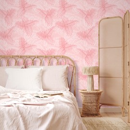 VEELIKE Tropical Wallpaper - Pink Palm Leaves Peel and Stick Botanical Wallpaper for Bathroom Bedroom - 17.7''x118'' Prepasted Removable Contact Paper for Cabinets Drawers Shelves Wall