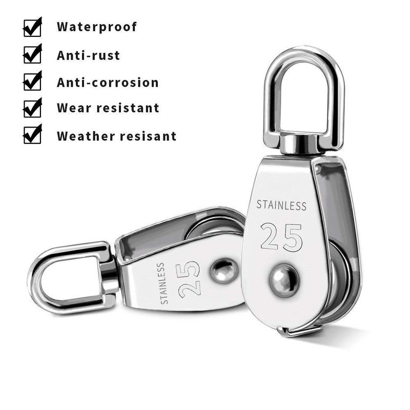 POFET 4Pcs Single Pulley Block, 304 Stainless Steel Pulley Roller,