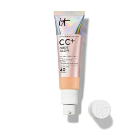 It Cosmetics CC Cream Nude Glow con Protector Solar FPS 40 + Suero Iluminador – Base de maquillaje con Niacinamida, Ácido Hialurónico, Cobertura Alta, Acabado Luminoso Natural, 32 ml