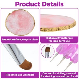 Lnngub 3 Pcs French Gel Acrylic Nail Art Brushes with Dotting Tool,Acrylic Nail Brush with Pink Nails Art Palette French Brush for Nails Detailed Designs Carving Drawing(12#, 14#, 16#)