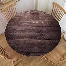 Fitted Round Waterproof Tablecloth Elastic Edge Table Cover Home Decorative Wooden Texture Tablecloth for Indoor Outdoor Picnic, Patio, Party Fit for 36.2"-40.1" Table