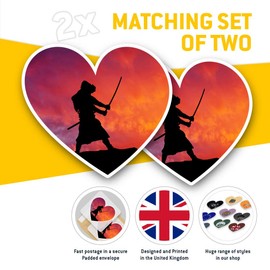 2 x Heart Stickers 15 cm - Black Samurai Warrior Sunset Fun Decals for Laptops,Tablets,Luggage,Scrap Booking,Fridges, #14204