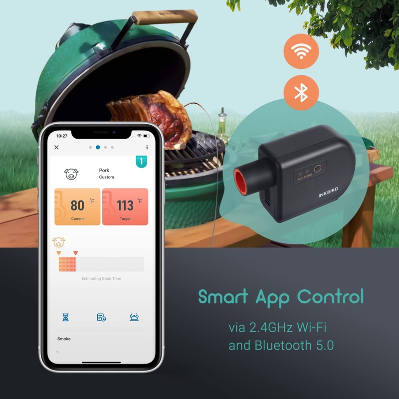 INKBIRD ISC-027BW Bluetooth 5.1 and WIFI 2.4GHz BBQ Temperature Controller,