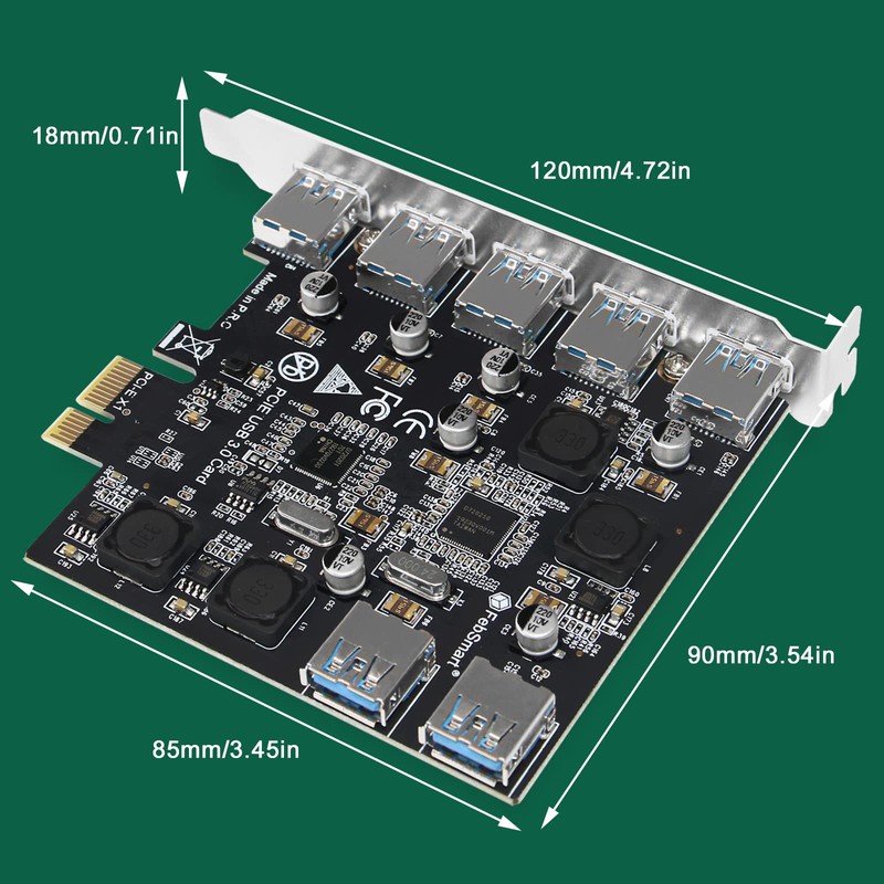 FebSmart 7-Ports Superspeed 5Gbps PCIE USB 3.0 Expansion Card for