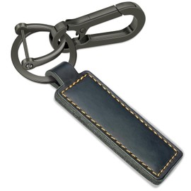 Yebongda Key Chain Genuine Leather Car Keychain Universal Key Fob Keychain D-ring Key Chain Holder for Men and Women (Grey Clip+Black Tag)