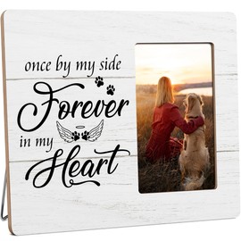 HODODAN Dog Memorial Gifts for Loss of Dog, Pet Loss Sympathy Gift, Once By My Side Forever in My Heart Wooden Picture Frames, 4x6 inch Photo