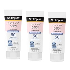 Neutrogena Pure & Free Baby Mineral Sunscreen Lotion with Broad Spectrum SPF 50 & Zinc Oxide, Water-Resistant, Hypoallergenic & Tear-Free Baby Sunscreen, 3 fl. oz, 3 pk
