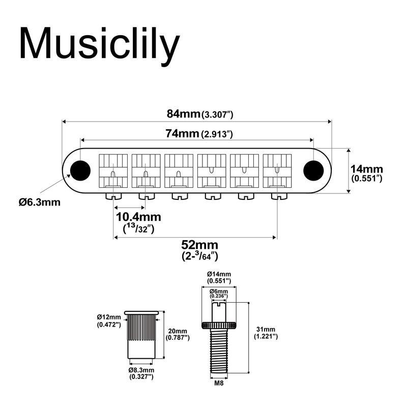 Musiclily Pro 52mm String Spacing Tune-o-matic Bridge Wide Body LP