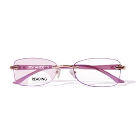 ZESAKER Rimless Bifocal Reading Glasses for Women Frameless Rectangle Bifocal Clear Top Readers for Women Blue Light Blocking Progressive Transition Eyeglasses (Purple, 2.5)