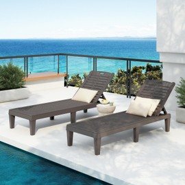 Merax 2-Piece Outdoor Chaise Lounges, Resin Pool Lounge Chairs, Outdoor Chaise Lounge Chair Set with Adjustable Backrest (Set of 2) for Patio, Poolside or Beach, Dark Brown