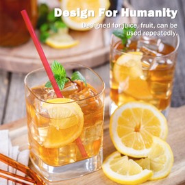 SUNDEE Reusable Plastic Straws Fit for Mason Jars, Tumblers, Long Rainbow Colored Unbreakable Drinking Straws, BPA Free and Eco Friendly, Set of 12 Pcs Straws with Cleaning Brush - Red