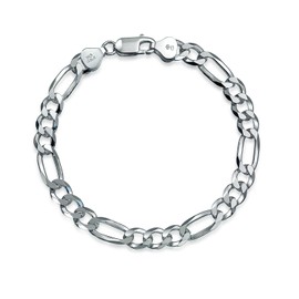 Mens Thick Heavy Solid .925 Sterling Silver 7MM Italian Figaro Chain Link Bracelet Made In Italy 9 Inch