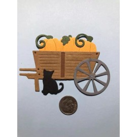 HANDMADE Die Cut 1 Pumpkin Cart Scrapbook / Card Embellishment