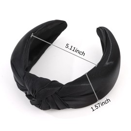 CURASA 2PCS Knotted Headbands For Women Girls Bow Top Knot Wide Headband Non Slip Black White Head Bands Elegant Comfortable Hair Bands Yoga Fashion Satin Decorative Hair Accessories Elastic Hairbands