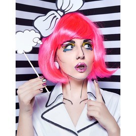 Featured Wigs and Heart Sunglasses, Color Bob Wig, Party Cosplay Wigs, Rainbow Wig with Neon Glasses for Women - Bachelorette Party Decorations Favors (Hot Pink)