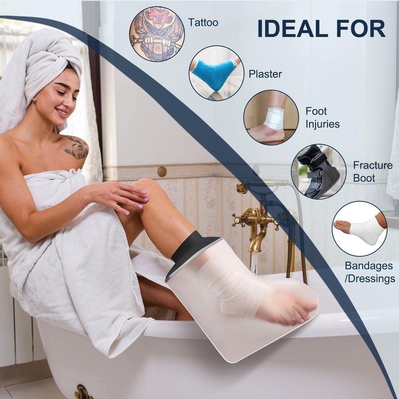 Clheatky Adult Waterproof Foot Cast Cover, Reusable Watertight Ankle Cast