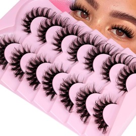 7 Pairs of 3D False Eyelashes, Cat Eye, Fluffy Volume, Curly, Cat-Eye, Artificial Eyelashes, Natural Look, Reusable, Handmade Faux Mink Makeup Eyelashes (H13)