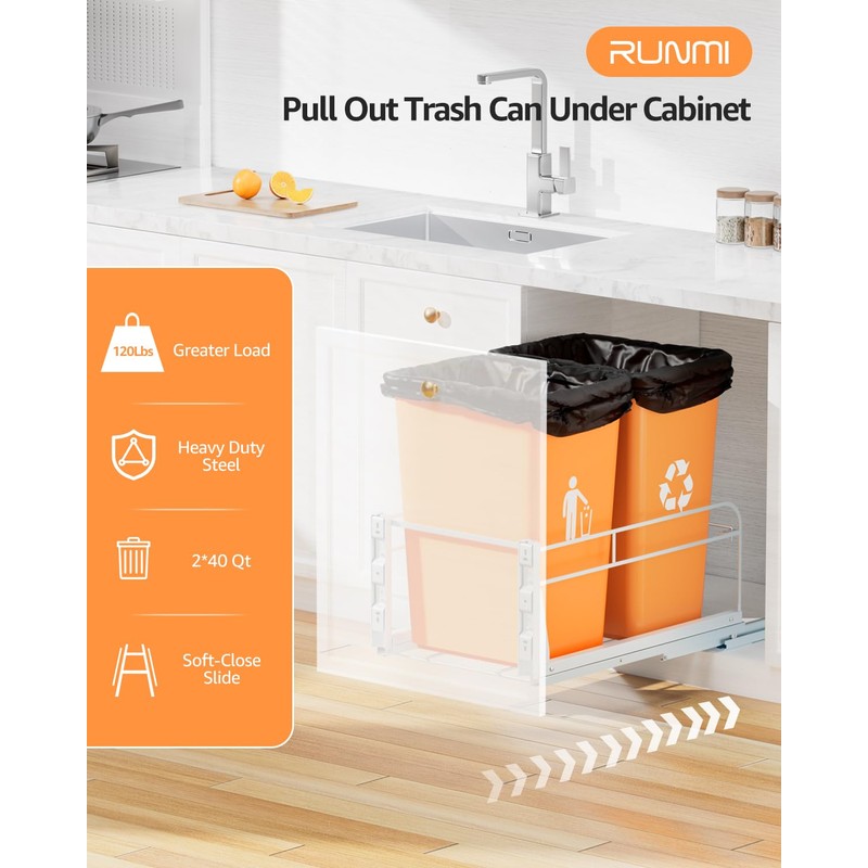 RUNMI Double Pull Out Trash Can Under Cabinet with Door