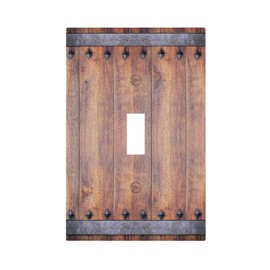 Thsanju Rustic Brown Wood Plank Barn Door Vintage Country Farmhouse Single Toggle Light Switch Covers Decorative 1 Gang Wall Plate Electrical Device Switchplate Dimmer Faceplate for Bathroom Decor