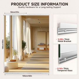 WINNICE Home Gym Mirror, 55'' x 21'' x 2PCS, Large Full Body Mirror for Yoga, Frameless Tempered Glass, Wall Mounted for Home Gym, Garage, Bedroom, Bathroom