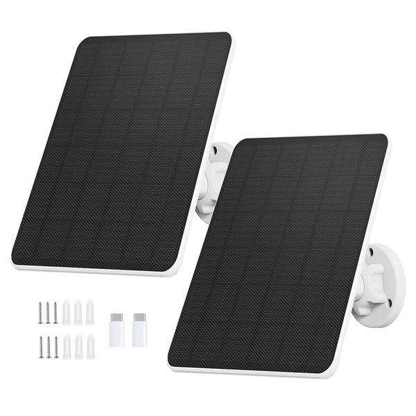 Solar Panel for Security Camera,6W Solar Panel Micro USB&USB-C,Camera Solar Panel for Outdoor Rechargeable Battery Camera,Doorbell,Light,Solar Panels with IP65 9.8ft Cable,Adjustable Bracket(2 Pack)