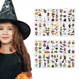 할로윈 타투 스티커 10시트 묶음 문신 마녀 캐릭터 LfK3+4Kul Halloween Tattoo Stickers 10 Sheets Bundle Witch Character [Type B 10 sheets]