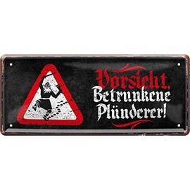 schilderkreis24 - Tin Signs Funny Saying "Vorsicht, Drunkene Plunderer!" Decorative Valhalla Viking Odin Gift Idea 28 x 12 cm