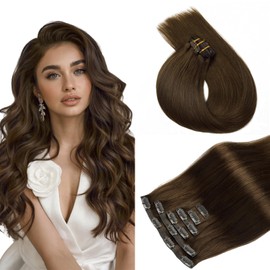 Worldstar Seamless Clip in Hair Extensions Human Hair 16 Inch Invisible Hair Extension For Woman #4 Medium Brown Human Hair Extensions for Long Hair 6 PCS 110 G (pu#4-16)
