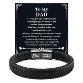 VU100 Gifts for Dad Father's Day Gift for Him To My Dad Bracelet Leather Bracelet for Men Love You Forever Christmas Birthday for Daddy Father (21.5 cm)