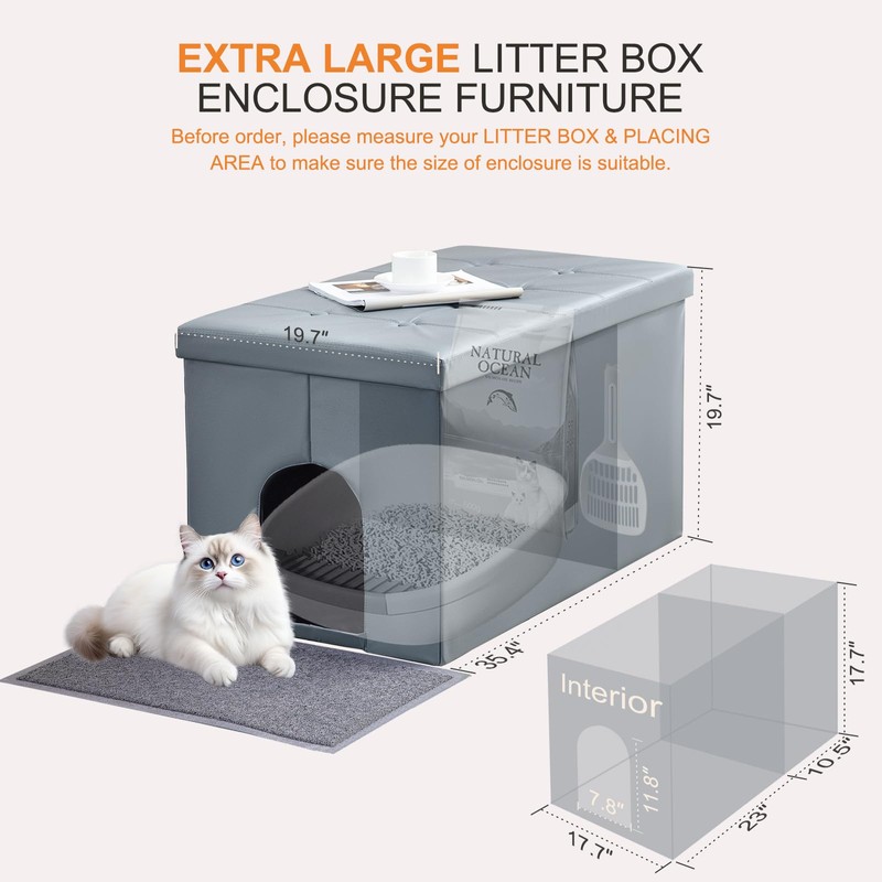 MEEXPAWS Cat Litter Box Enclosure Furniture Hidden, Cat Washroom Bench