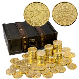 ACTIONDRAKE Metal Pirate Coins, 100 Massive Toy Gold Coins for Board Games, DND Prop Accessories for Dungeons & Dungeons, Treasure and Treasure Chest Fantasy Dragon Coin Gifts