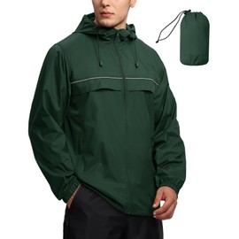 SWISSWELL Mens Waterproof Windbreaker Rain Jacket Lightweight Packable Raincoat with Hood for Golf Hiking Travel Dark Green XXXL