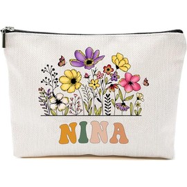 Nina Wildflowers Gifts For Mother's Day Makeup Bags - Nina Flower Gift Bags - Mom Birthday Gifts - Travel Cosmetic Bag For Birthday