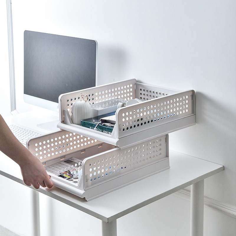 Stackable Storage Basket Plastic Large Open Drawer Wardrobe Cloth Container