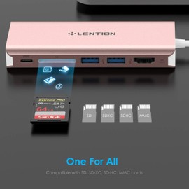 LENTION USB C Hub with 4K HDMI, SD Card Reader, 2 USB 3.0, Type C Charging Port, Ethernet Port, Compatible 2023-2016 MacBook Pro, New Mac Air/Surface/Steam Deck, More (CB-C68, Rose Gold)