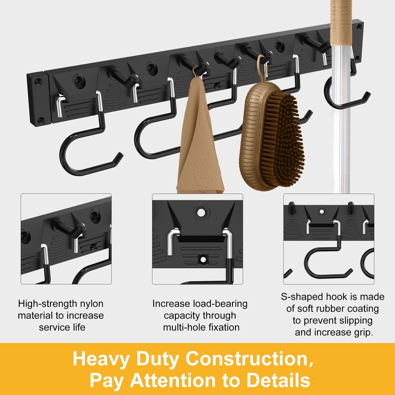 GARLWOLEX Broom Hanger, 2-Pack Mop Holder Wall-Mounted Garden Tool Organizer