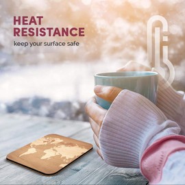 Great Single Coaster Square - Wooden Earth Map Global Travel |Glossy Quality Coasters | Tabletop Protection for Any Table Type #15943