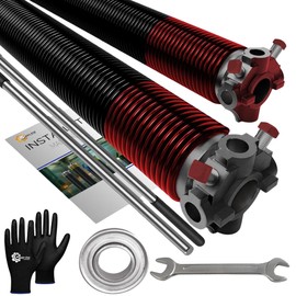 Pair of 1.75" Garage Door Torsion Spring Set Heavy Duty 5-Year Warranty with 1" Steel Bearing, Non-Slip Winding Bars, Gloves & Wrench Precision E-Coating for Replacement Min 30,000 Cycles 225x1.75x27