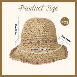 Cosiesnest Straw Hat Women's Sun Hat Breathable Summer Hat Women's Straw Hat Summer with Embroidered Flower Sun Hats Foldable Suitable for Hiking Camping Tourism, beige