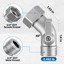 Heavy Duty 304 Stainless Steel 45 Degree Hose Elbow Connector, 45 Degree Garden Hose Elbow Adapter with Shut Off Valve, 3/4" GHT Inlet and Outlet, for RVs, Garden Hose & Outdoor Spigot(2 Packs)