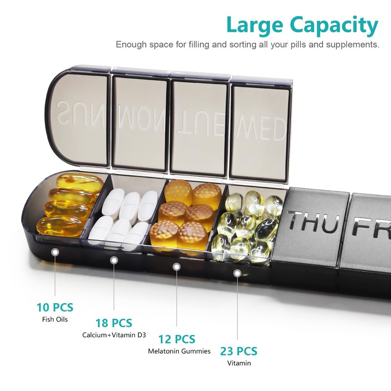 FHORAIN Large Pill Organizer 7 Day, Weekly Pill Box 1