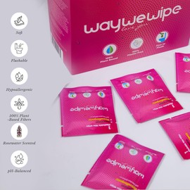 Waywewipe On-The-Go Flushable Feminine Wet Wipes, 60 Count XL Individually Wrapped Female Wipes, Hypoallergenic 100% Plant Based Septic Safe, Travel Size Adult Cleansing Cloth for Women, Rosewater