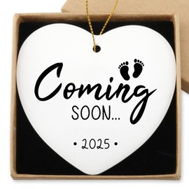 Coming Soon 2025 Baby Announcement Hanging Ornament Gender Reveal Best Gifts for Expectant Mom Dad Pregnancy Announcement for Grandma Grandpa Christmas Tree Ceramic Heart Keepsake
