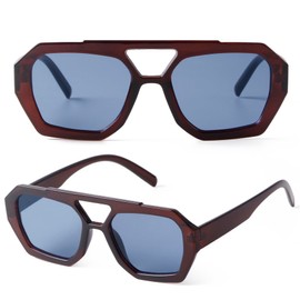 SDINM Trendy Designer Hexagon Aviator Sunglasses for Women Men Retro 70s Square Thick Frame Sun Glasses Shades