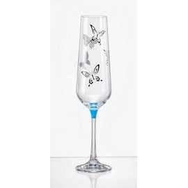 Bohemia Butterfly Crystal Champagne Flutes 200 ml Multi-Coloured with Butterflies Set of 6