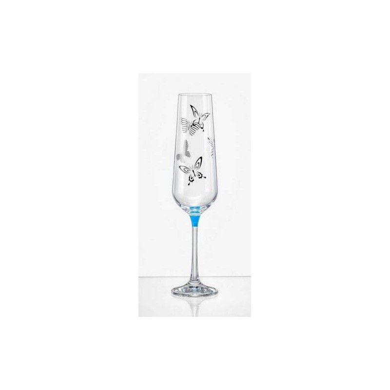 Bohemia Butterfly Crystal Champagne Flutes 200 ml Multi-Coloured with Butterflies
